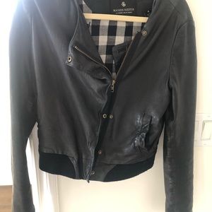 Maiden Scotch black leather bomber jacket